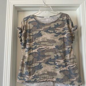 Camo ruffle sleeve top